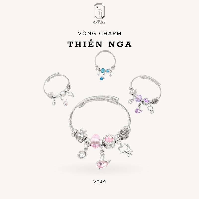 [AURAJ] Vòng Tay Gắn Charm Swan Love AuraJ, Charm Thiên Nga Tình Yêu, May Mắn, Nhiều Màu Sắc Lựa Chọn - VT49 Titan Hoa Phụ Kiện Sen Cao Su Voi Nam Châm