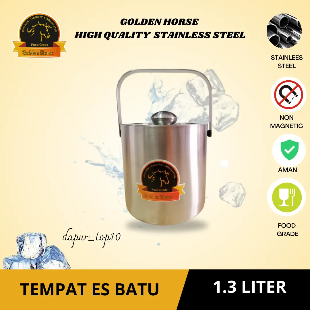 Wadah Es Batu Ice Bucket Stainless Steel Beku Tahan Lama golden horse Cream