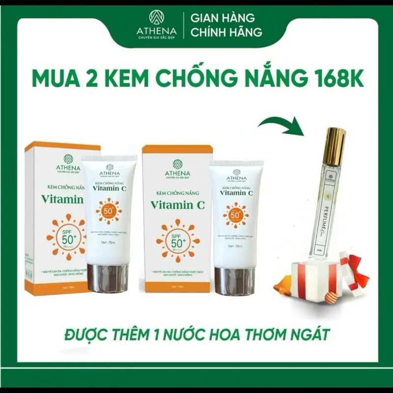COMBO 2 Kem chống nắng Vitamin C SPF 50 PA++ [CHÍNH HÃNG ATHENA] Skincare Nữ Làm Đẹp Da Women ( tặng tẩy tế bào chết ) Cho Bé kemchong  nangany