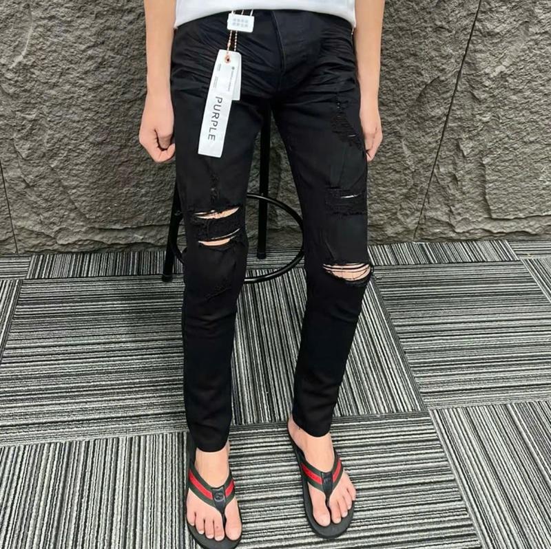 Quần Jean Nam PURPLE - Đen Phối Họa Tiết Rách Gói Vẫy Sơn Chất Bò Cao Cấp Co Dãn Nhẹ Menswear Size 27-34