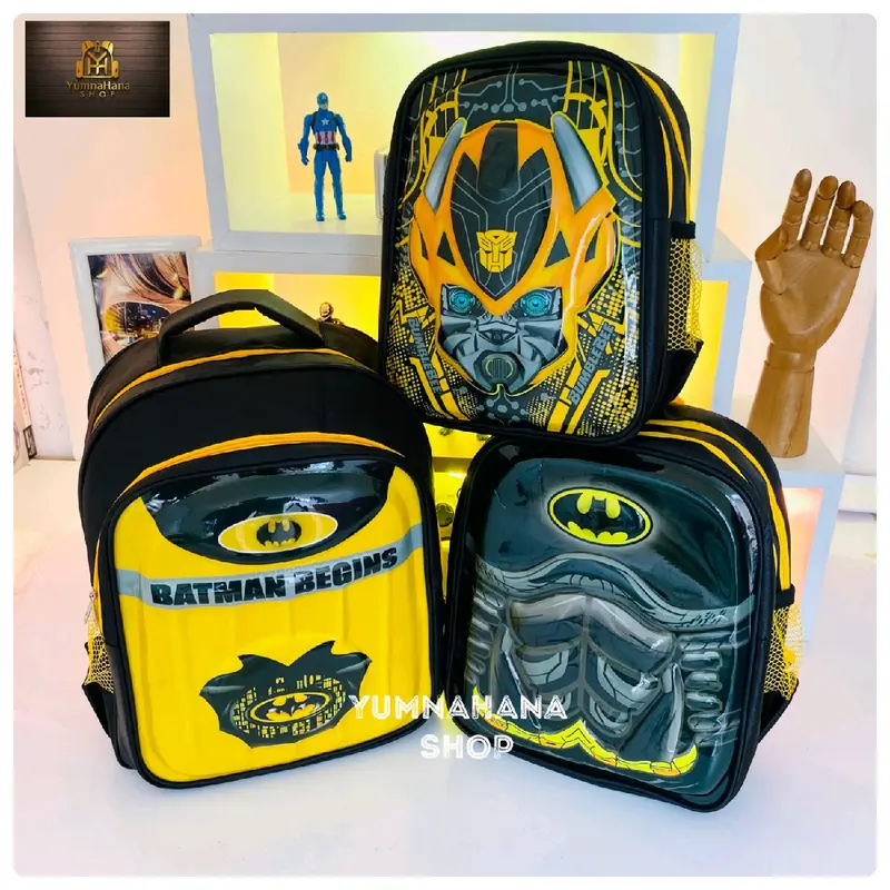 [YumnaHanaBags] Tas Ransel lampu LED 3D timbul Karakter BATMAN BUMBELLBEE anak sekolah Laki laki PAUD TK SD fashion anti air anti gores 0