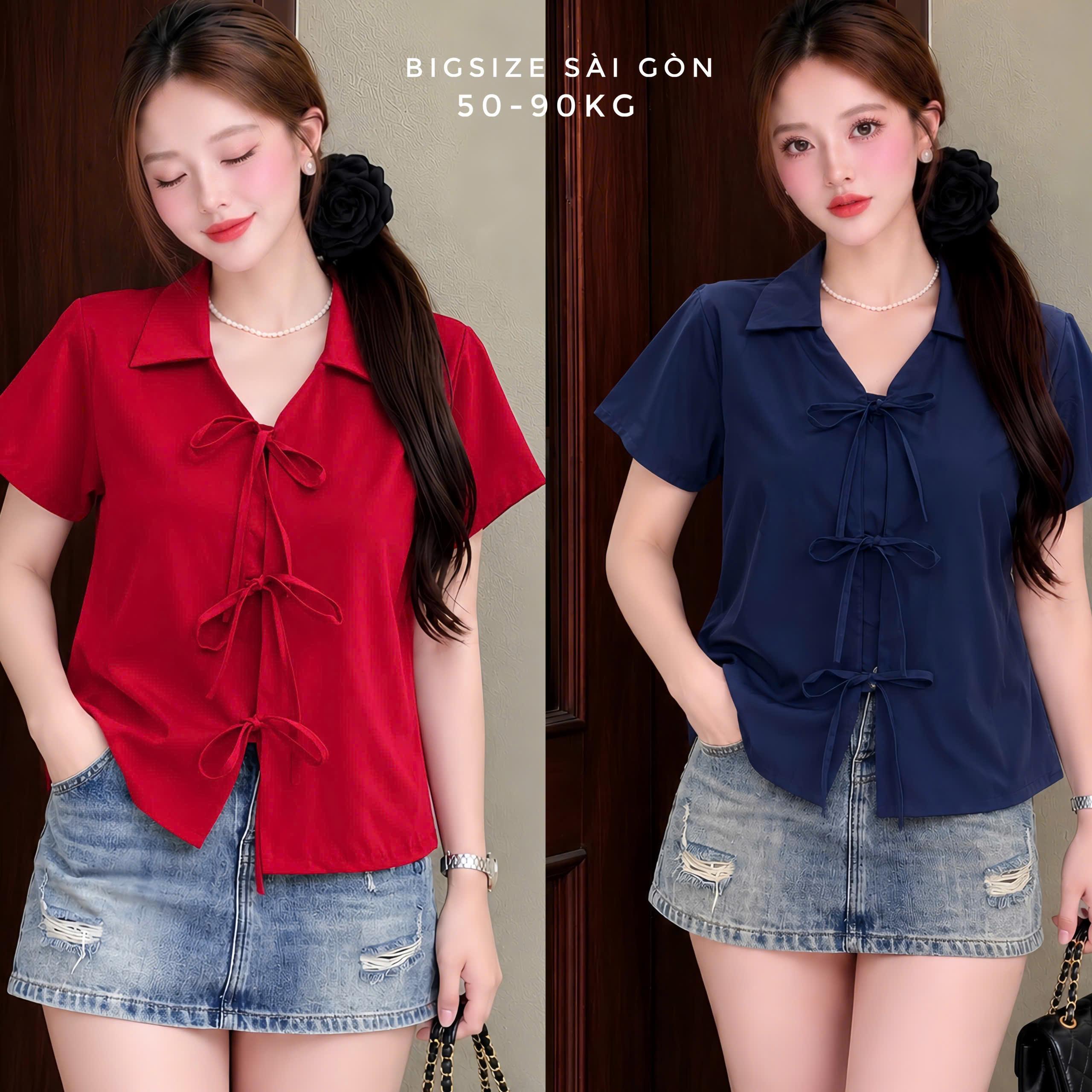 Áo Kiểu Nữ - Áo Sơ Mi Có Bigsize Lụa Hàn Mịn Cổ Bẻ Thắt Nơ 50–90kg Thời Trang Nữ Bigsize Sài Gòn - A.1899