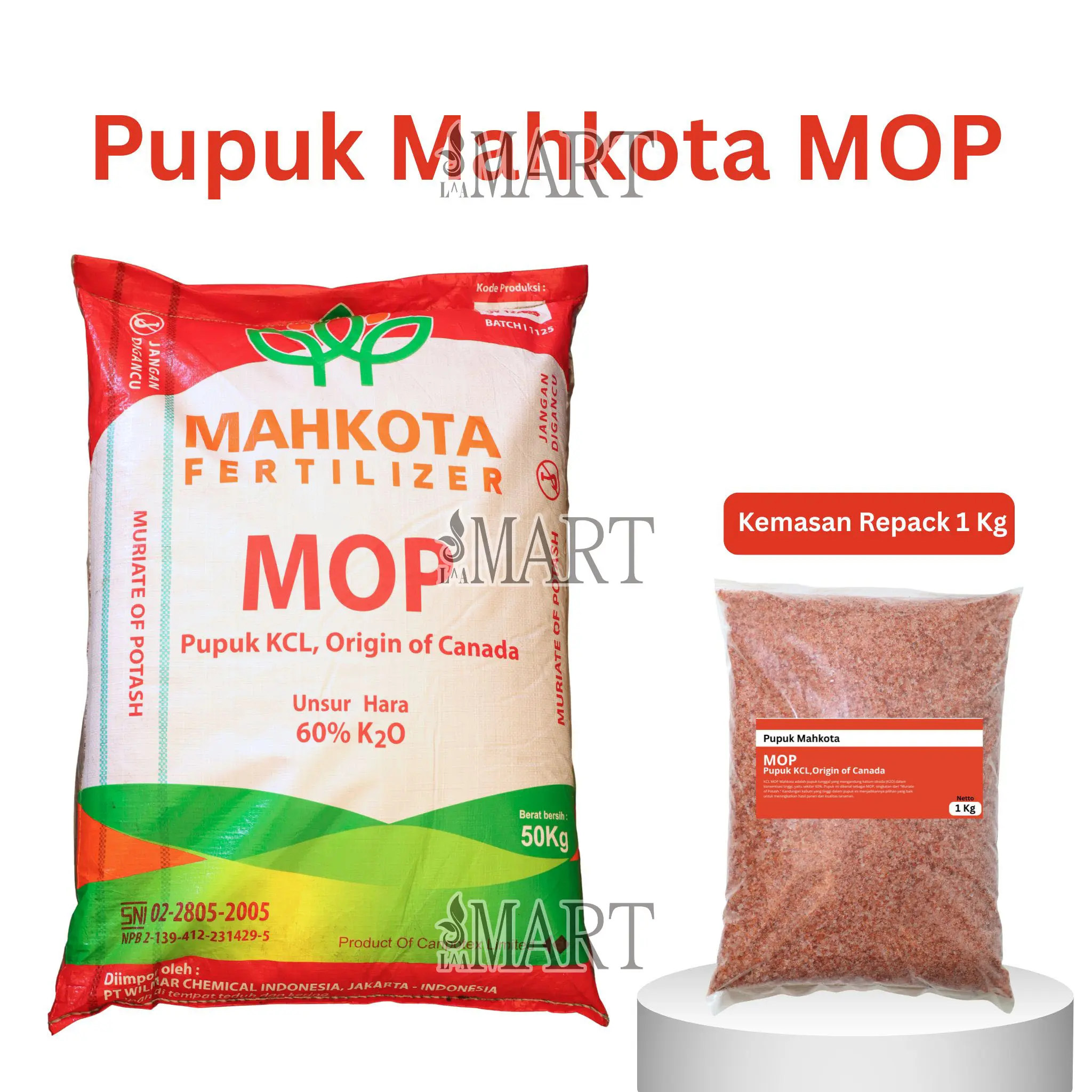 Pupuk Mahkota MOP 1 Kg Pupuk KCL Kemasan Repack
