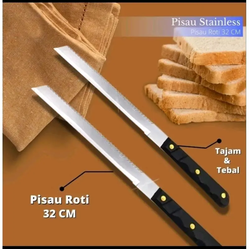 Pisau Roti Panjang 2 Sisi (Halus + Gerigi) Stainless Steel Anti Karat Double Sided Bread Knife