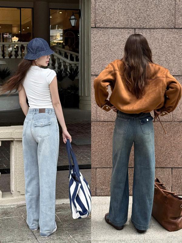 THE QUẠO - Quần Jeans Nữ Lưng Cao Túi Nắp Màu Nhạt Bụi S0505_649