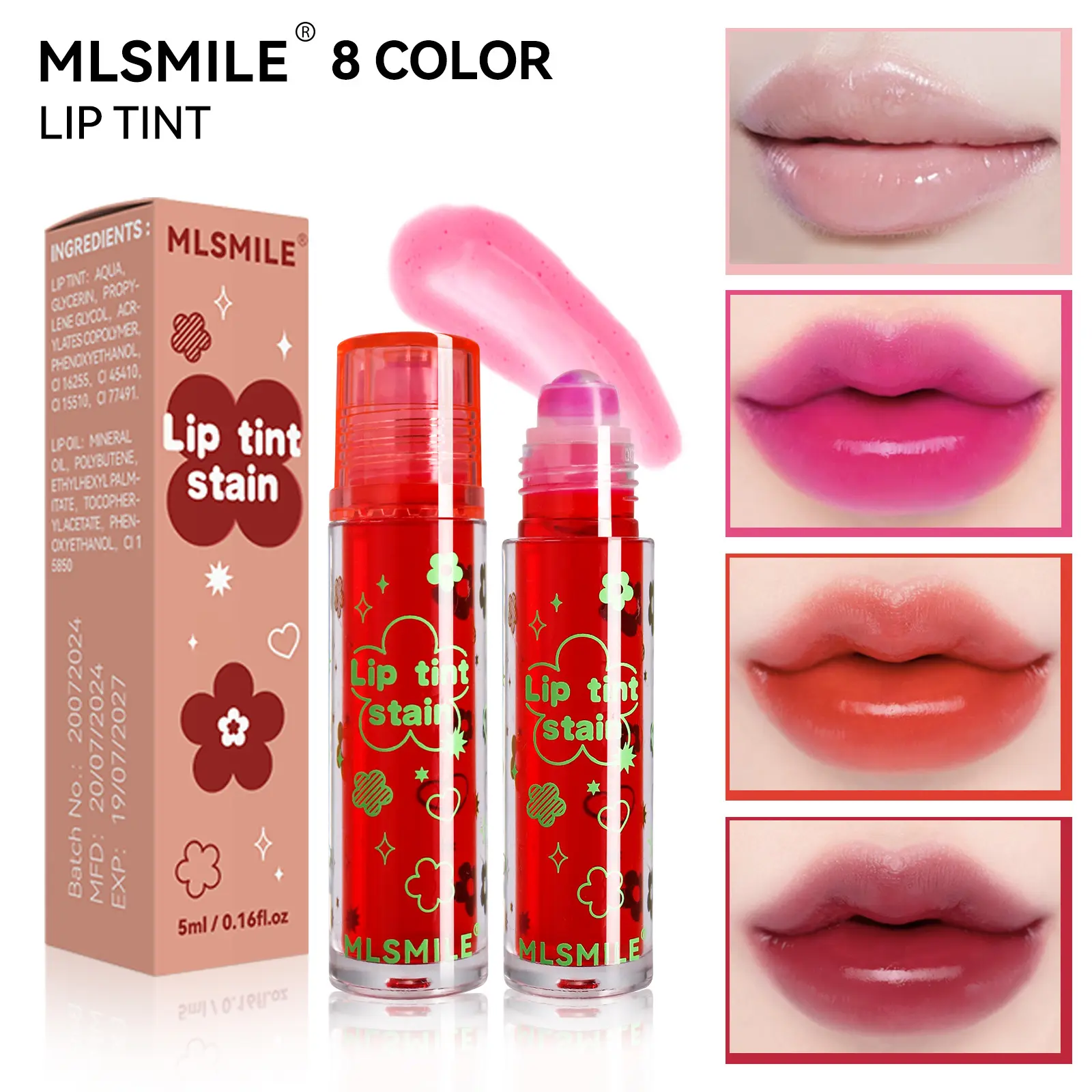 Makeup roller lip dye non-stick cup lip glaze easy to color lipstick water lip gloss + transparent lip oil