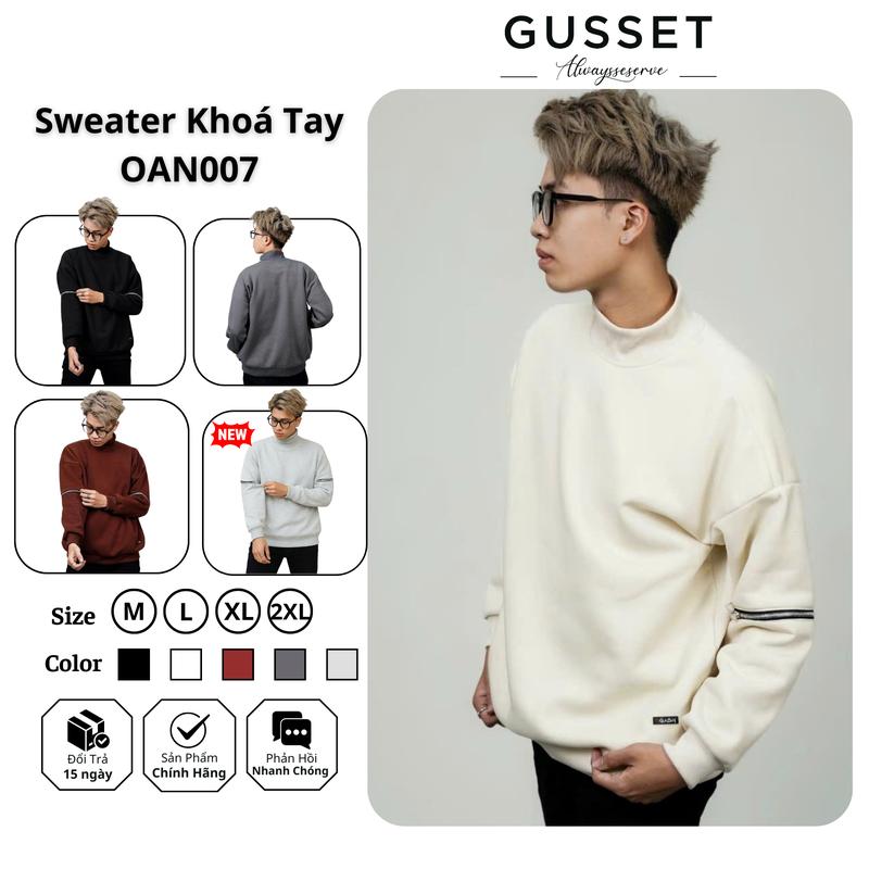 GUSSET Áo Sweater Nam Nữ Cổ Cao Form Rộng Chất Nỉ Bông Dày Dặn OAN007 Giữ Ấm Tốt Phù Hợp Mặc Đi Chơi Dạo Phố Đi Học Hoặc Các Hoạt Động Ngoài Trời Khác Size M-2XL