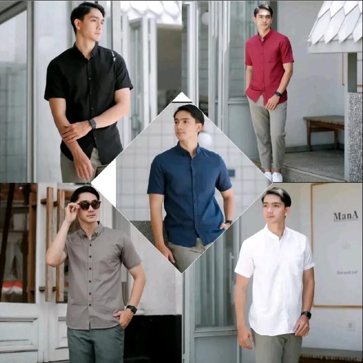 kemeja pria lengan pendek 100ribu 5pcs kemeja polos lengan pendek dewasa slimfit Katun Casual unisex 6