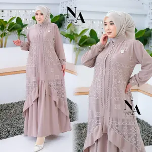 Na Fashion -ZAHRA Dress Gamis Terbaru masa kini Bahan Crinkle mix Brokat sapto Anggun Mewah Cantik Elegant