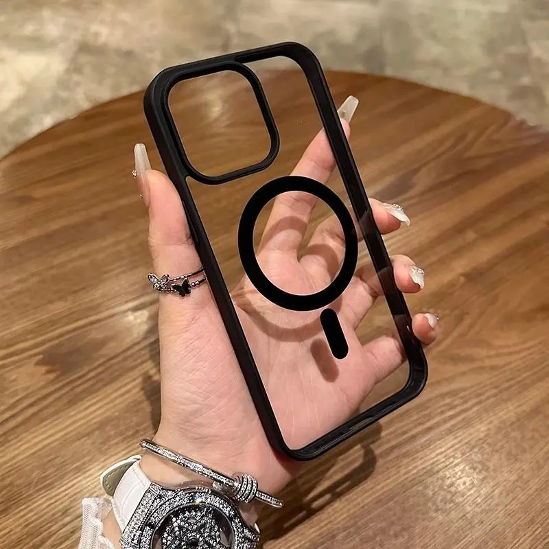 Casing ponsel soft shell canggih ultra tipis transparan penyerapan magnetis kompatibel dengan iPhone11/12/13/14/15/16PRO/MAX Plus shell pelindung penutup soft shell