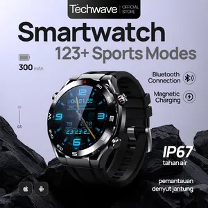 Techwave Jam Tangan Pintar Olahraga | Multi Mode Olahraga | Peringatan Panggilan | Pemutaran Musik | Catatan Fitness | Monitor Tekanan Darah & Detak Jantung