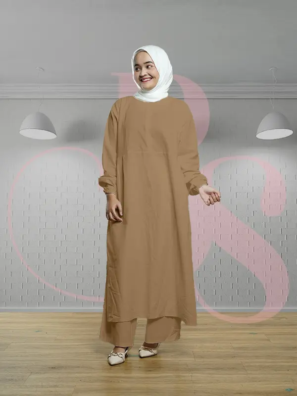Beautyshirt~Setelan Wanita Dewasa Zhea Set + Celana Panjang Kulot Bahan Linen Polos LD 110Cm Fit To XL Jumbo Atasan Baju 2