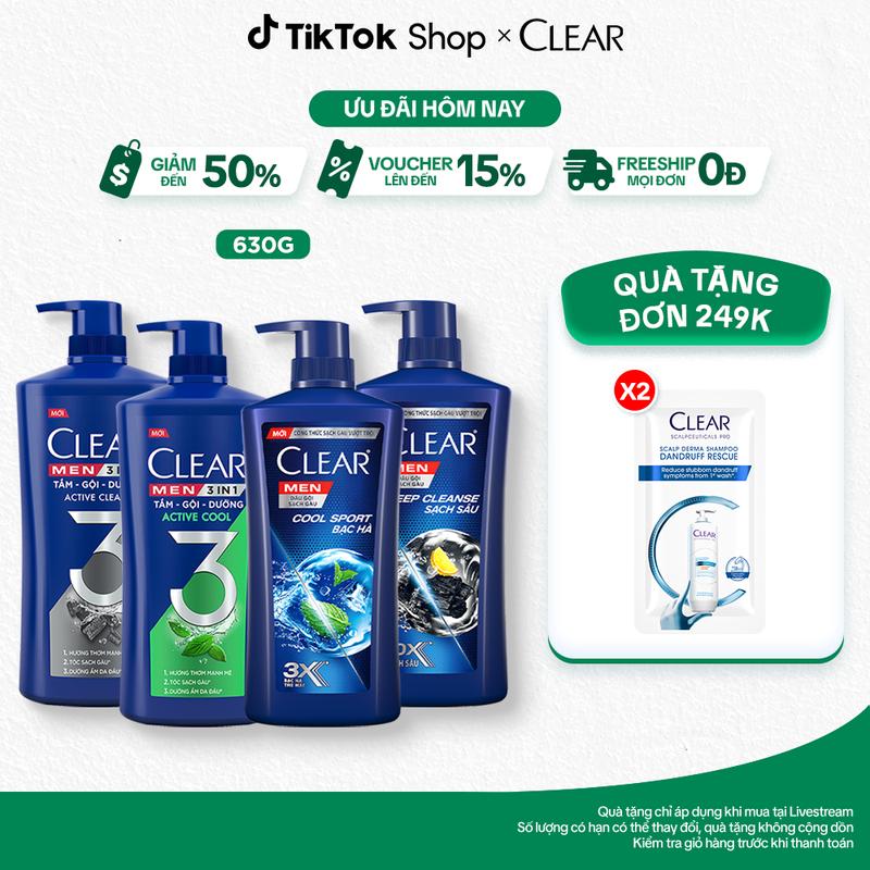 Dầu Gội Clear Men Hỗ Trợ Dưỡng Tóc, Chăm Sóc Tóc Sạch Gàu Dành Cho Nam 630g