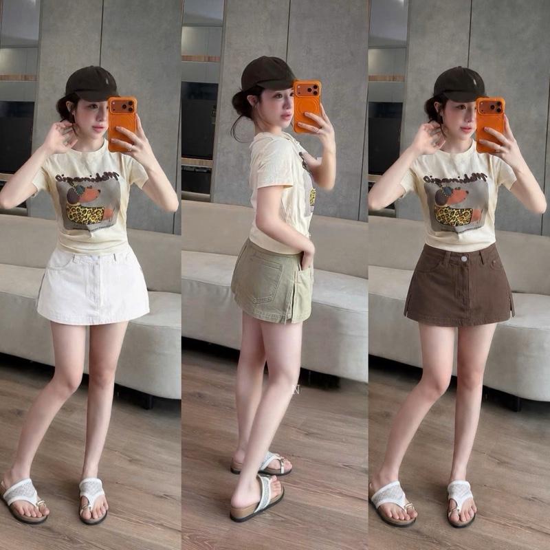HAP(S-2XL)Chân váy xẻ tà 2 bên có quần trong với 3 tông màu.Mã 555