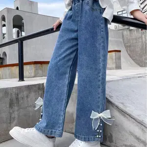 CELANA JEANS CULOT ANAK PEREMPUAN USIA 6-11 TAHUN Bahan Wash Cucian Snow Pinggang Karet Tali Serut 2 Saku Depan Size L XL 2XL 24 25 Fashion Kulot