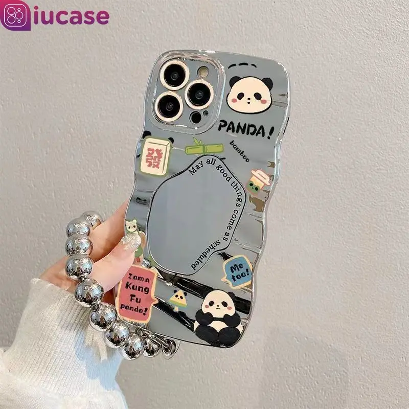 Casing Kucing Panda Cantik Lucu untuk OPPO A17 A54 A78 A16 A58 A15 A7 A16 A5s A12 A17K A54s A55 A76 A74 A3s A92 A1K A9 A5 A31 A95 A96 A52 Reno 5 6 7 8T 4F 7Z 8Z A35 A16s A12E A36 Mewah 3D Wavy Edge Make Up Mirror Case 4