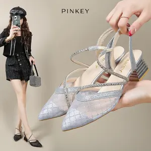 PINKEY P328 Sepatu Heels Low Heel Wanita Pointed Toe Pump Stiletto Hak Chunky Sandal Sendal heels graduation High Shoes Pesta