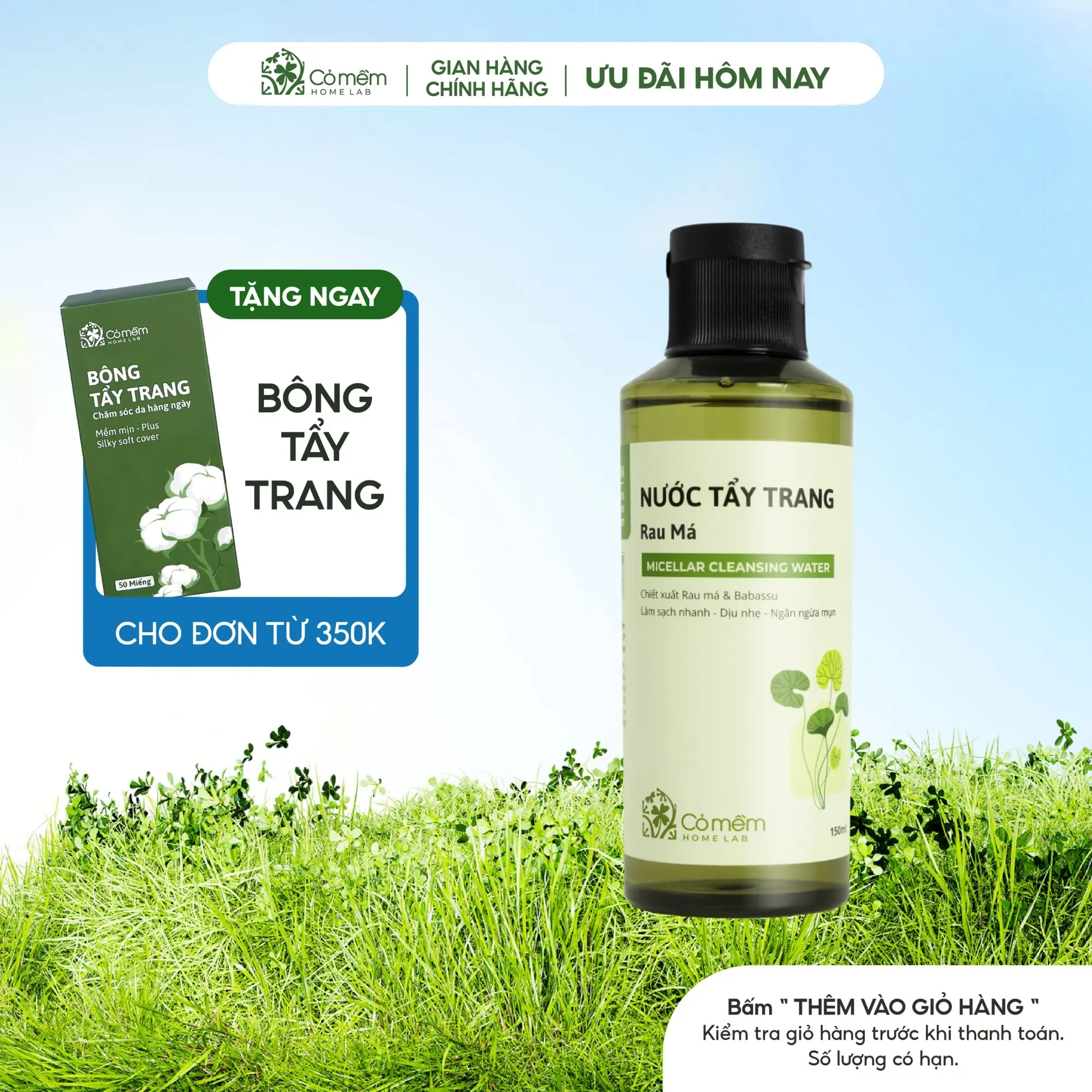 Nước Tẩy Trang Và Làm Sạch Sâu Rau Má Cho Da Mụn Da Dầu Nhạy Cảm Cỏ Mềm 150ml