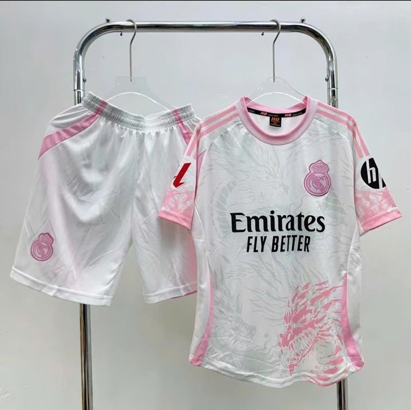 [CÓ IN TÊN ] Bộ Đồ Bóng Đá REAL Trắng Rồng Hồng , In Hello,in họa tiết dễ thương , Chất Liệu Vải Thun Lạnh, Mềm Mịn Thoáng Mát