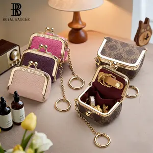 Royal Bagger Tas Koin Mini dari Kulit Asli, Dompet Koin dengan Kunci Tekan Warna Polos, Tas Penyimpanan Kecil Gaya Kasual untuk Wanita