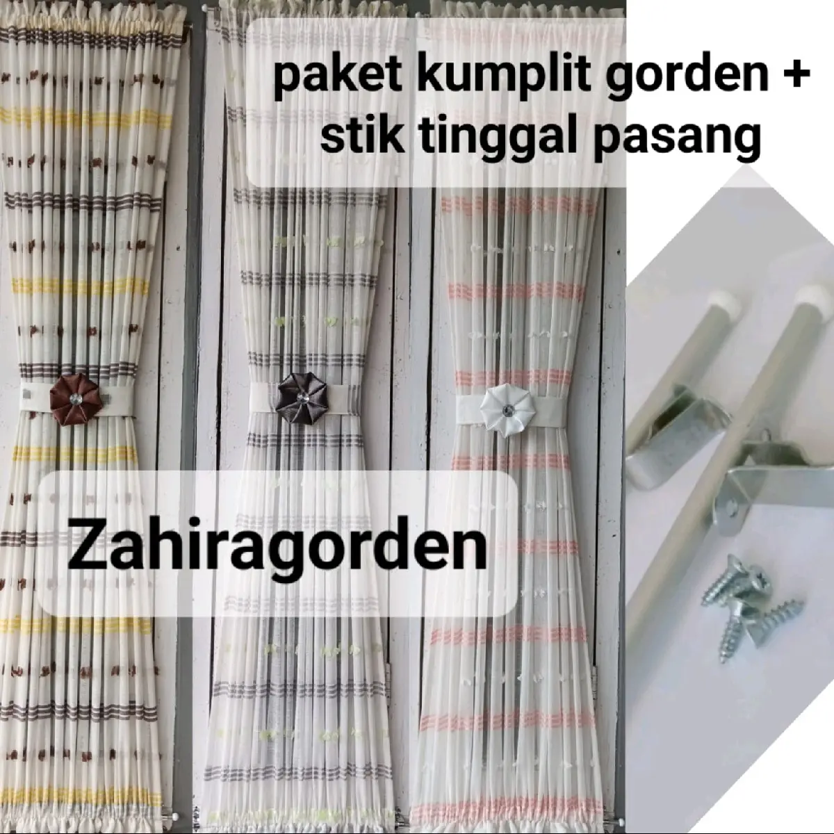 Gorden Kupu Rubi Ikat Pita Minimalis Paket Kumplit dengan Stik - Curtain