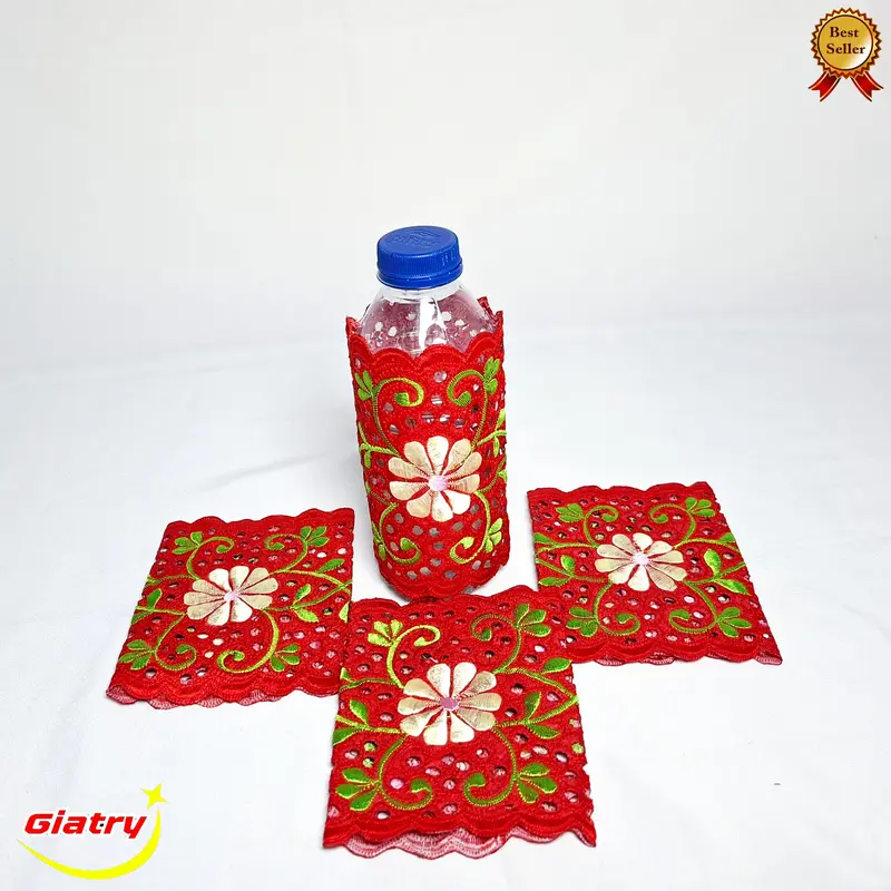 Cover aqua botol bordir / tatakan gelas bordir / cover air mineral 0