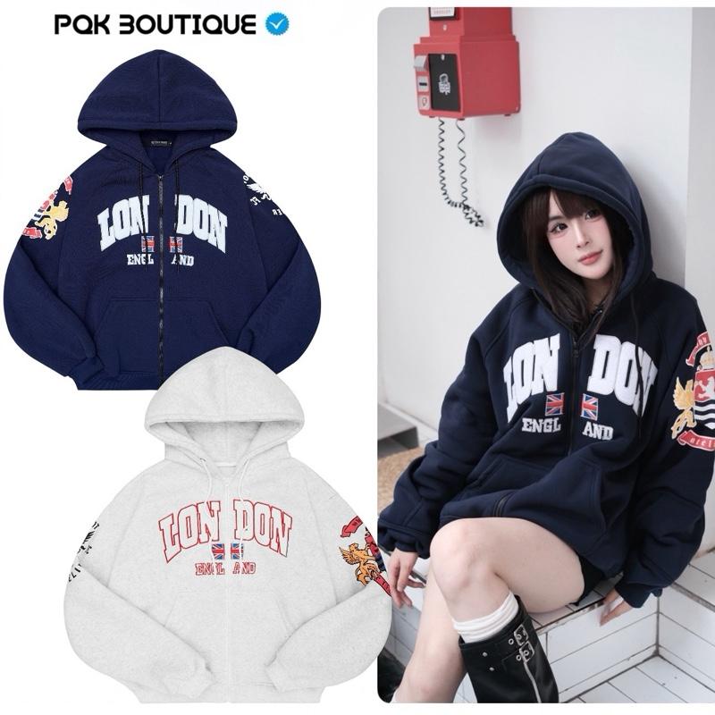    DEAL MỞ BÁN   Áo Khoác Nỉ Bông Nam Nữ Form Rộng Thêu LONDON Hoạ Tiết Logo Nổi Bật - Pqk Boutique 