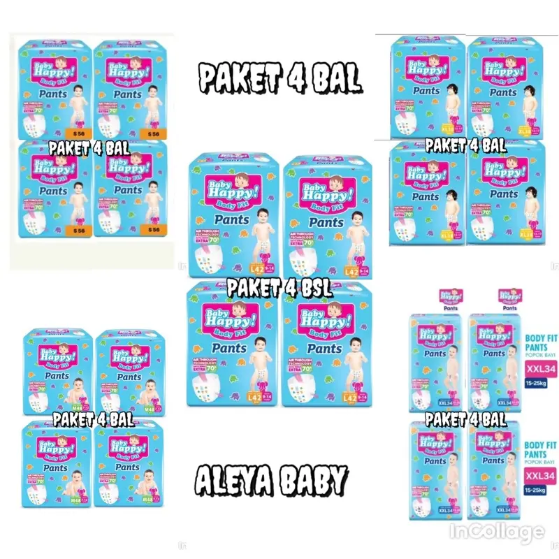 ￼Baby Happy jumbo pants paket 4 bal S58, L42, M48, xl38, Xxl34