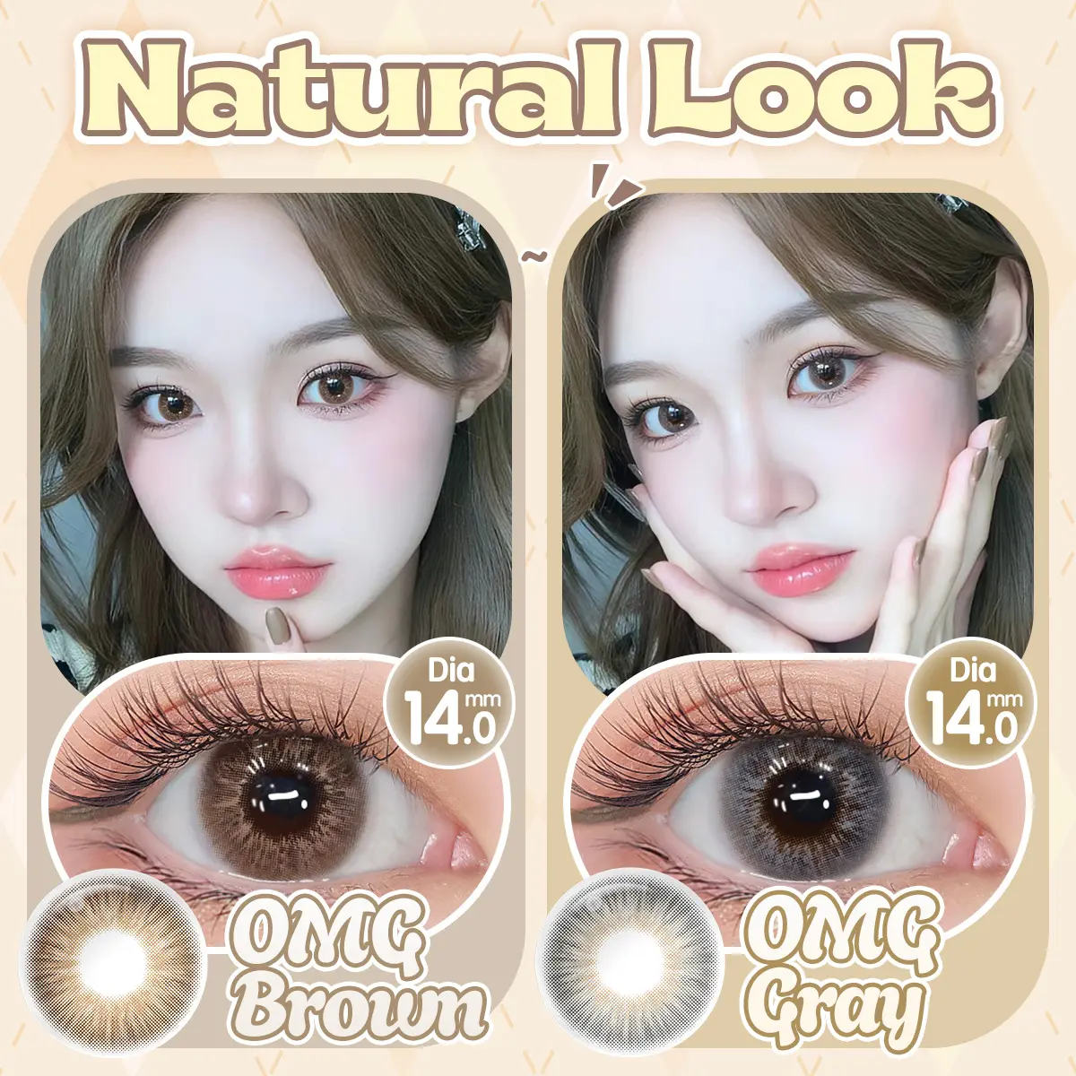 【Dubai & No Ring】Magister Softlens DIA 14mm Cokelat Arabic OMG Brown Lens Kontak Minus 0.00~-6.00 Abu-abu Dubai OMG Gray Lensa with Case