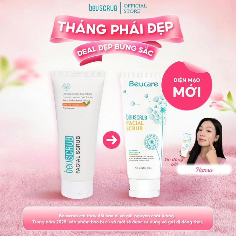 [ DEAL SỐC DUY NHẤT HÔM NAY ] BEUSCRUB Tẩy Tế Bào Chết Cho Da Mặt 100g - Skincare Làm Đẹp Da Nữ , Hỗ Trợ Làm Sạch Da, Dưỡng Ẩm Dịu Nhẹ, Giúp Da Mịn Màng và Tươi Sáng Skincare Cho Da khô nhạy cảm kem - TDC001