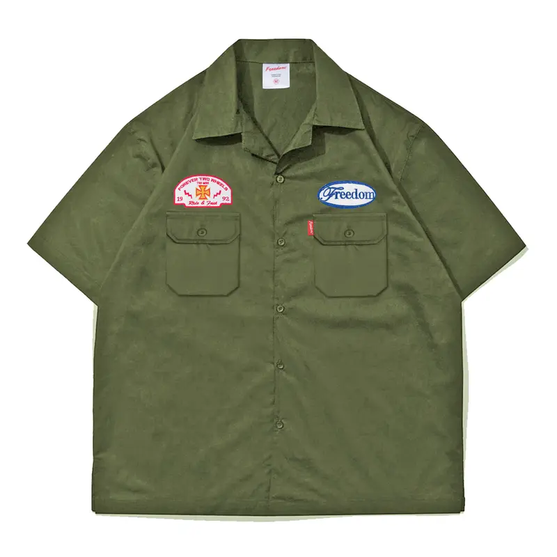 Kemeja Kerja Workshirt Boxy Freedom FRDM dengan Desain Bordir Pria 3