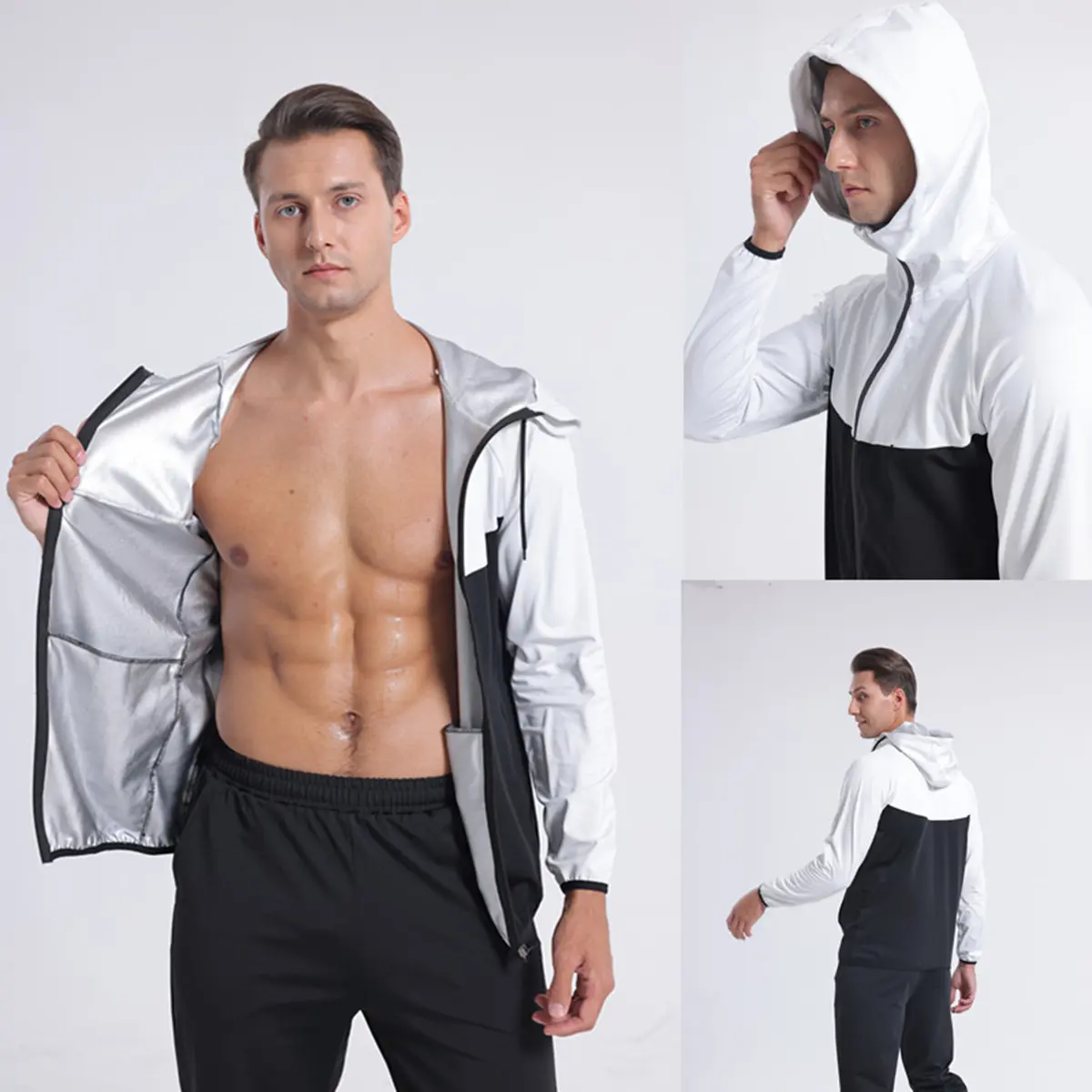【Ready Stock M-4XL 】Plus Size Fitness Sauna Suit Sweat Suit for men track suit sauna jacket running Exercise Gym Anti-Rip Suit