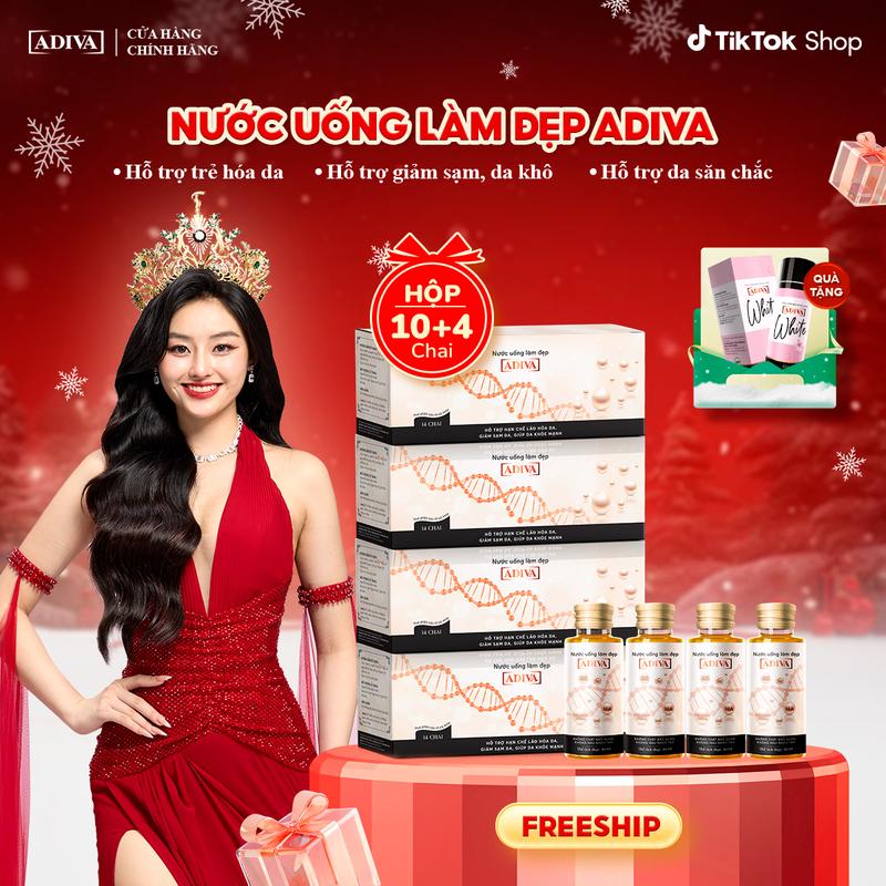  Combo 4 Hộp Nước Uống Làm Đẹp Collagen ADIVA Tem Trắng - Giúp Làn Da Săn Chắc Ảm Mịn Và Căng Bóng 