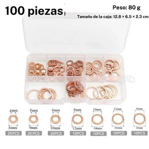 Kit Maestro de Juntas de Sellado de Cobre, 100pcs Surtido de Sellos para Tubo de Varilla de Empuje, Incluye Anillos Planos y Hardware, Estuche de Almacenamiento Duradero Incluido