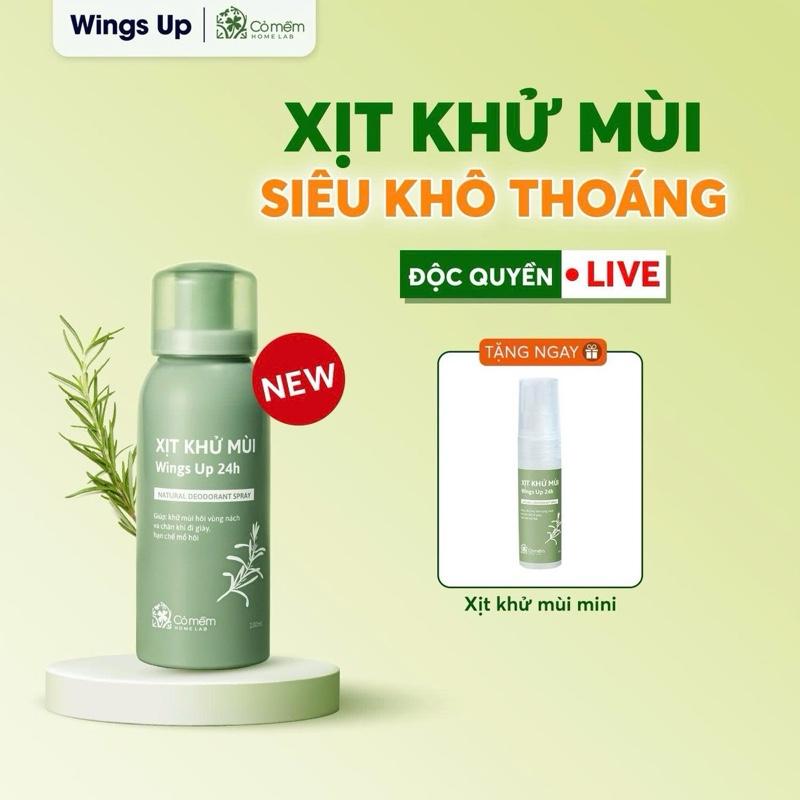 [ĐỘC QUYỀN LIVE MUA 1 TẶNG 1] Xịt Khử Mùi Wings Up 24h, Khử Mùi Hôi Nách Hôi Chân, Mùi Cơ Thể, Giảm Mồ Hôi, Không Muối Nhôm, Dùng được cho mẹ bầu, Cỏ Mềm 100ml