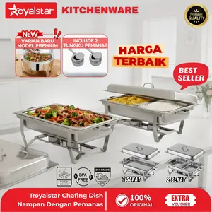 [5.5 SALE] Royalstar Prasmanan Set Chafing Dish 1 2 Sekat Dengan Tungku Pemanas Wadah Saji Makanan Stainless Premium Tebal Anti Karat Kitchenware