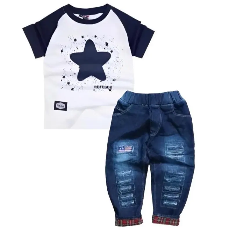 Setelan Jeans Panjang Anak Laki Laki Usia 1-8 Tahun Stelan Kaos Anak Cowo Lengan pendek