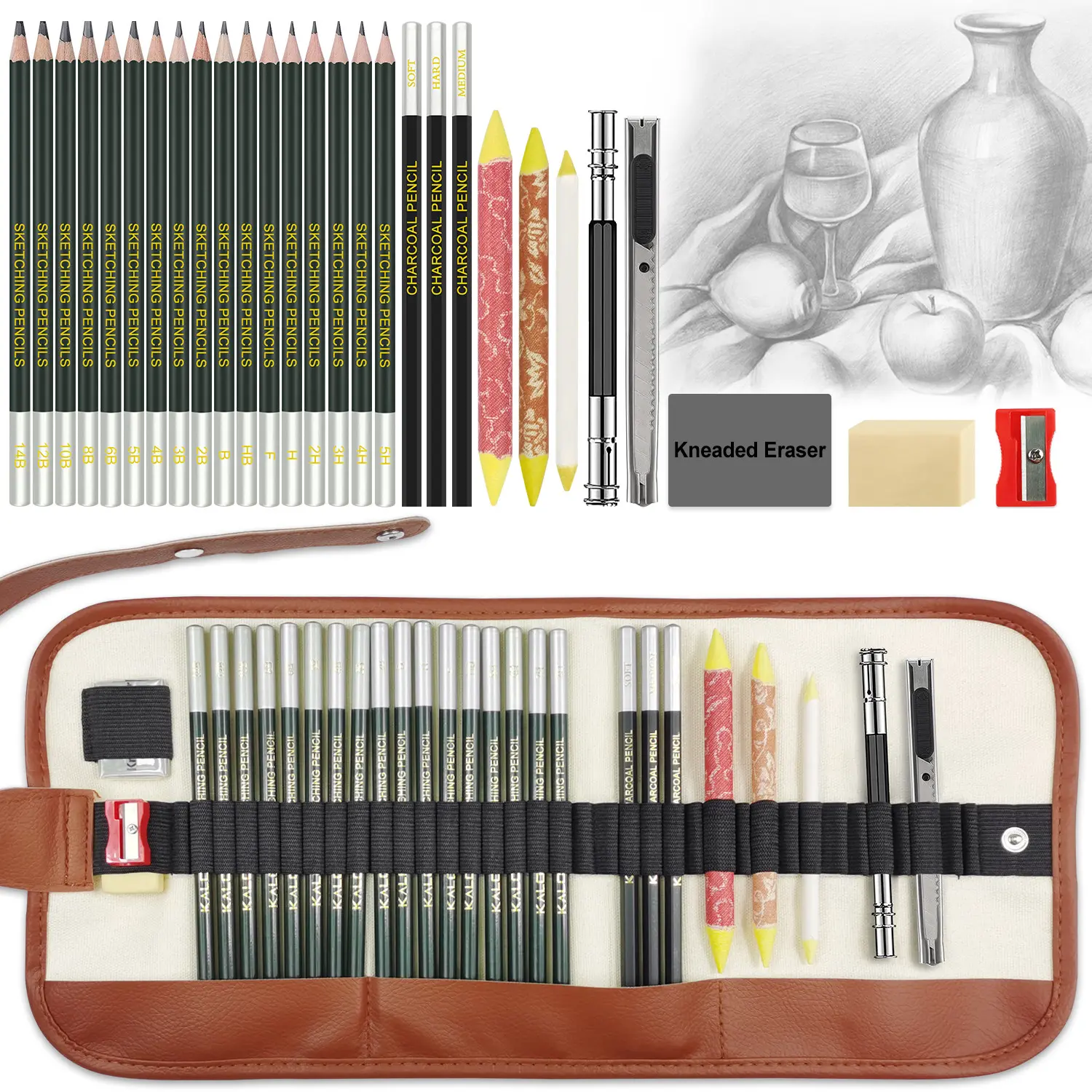 28 Pieces Sketching Pencil Art Set with Drawing Tools for Beginners and Artists, Art Kit Drawing Pencil Set (Roll Up Bag)