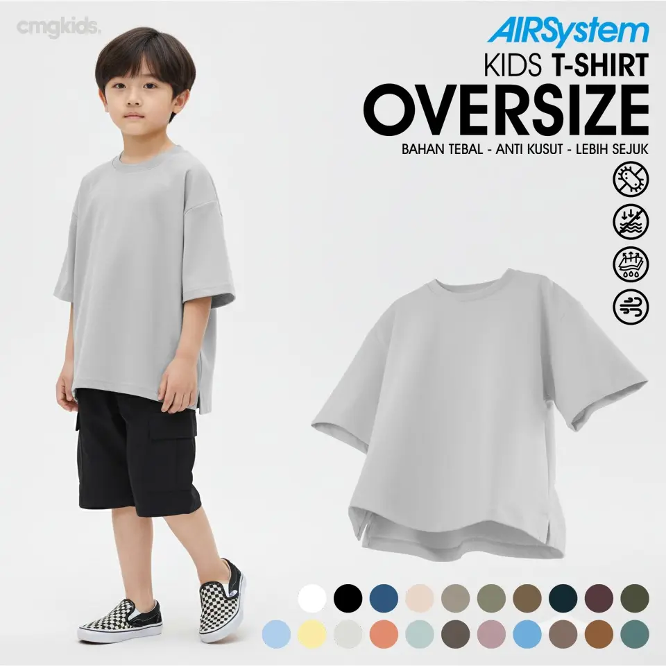Oversize Kids T-Shirt Quick Dry Fit AIRSystem Micro Cotton Danbowl CMGKIDS Silver Grey| Fashion Anak Unisex