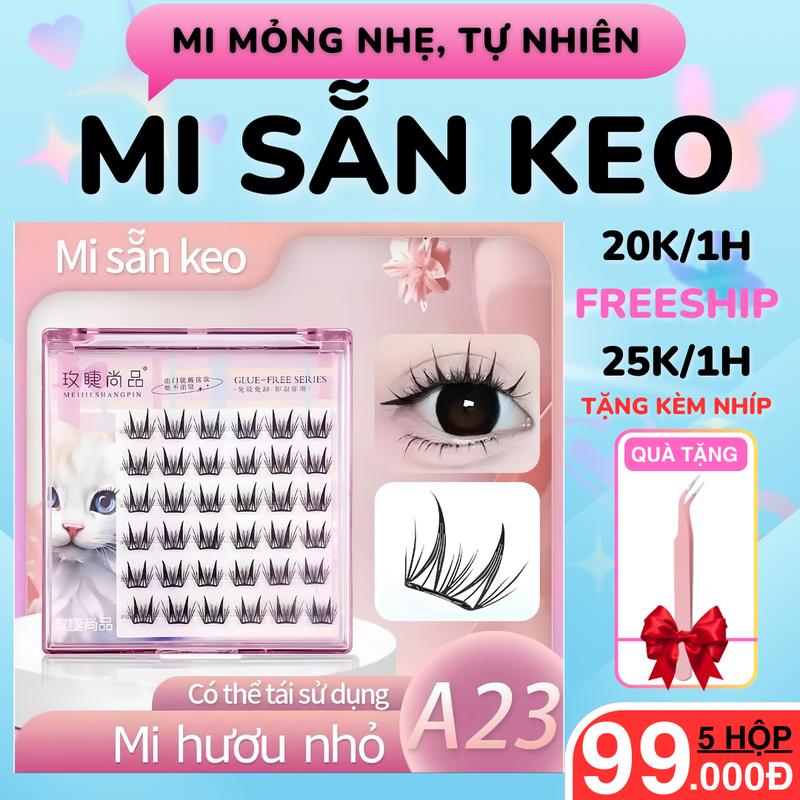 5 Hộp 99K Mi Sẵn Keo mi tự dính Mi Giả tái sử dụng Bao Bì Cao Cấp - Dành Cho Mắt Một Mí Tròn