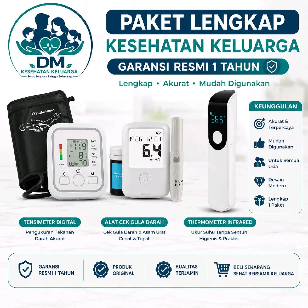 Paket Lengkap Alat Kesehatan Keluarga Tensimeter Thermometer Digital Alat Cek gula darah & asam urat Garansi 1 Tahun