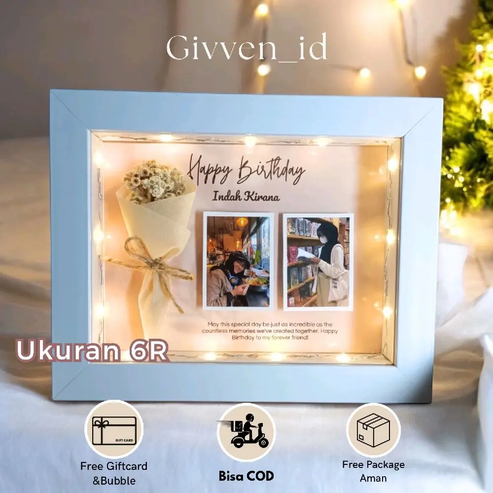 Dried Flower 20x15cm | Frame Gift | Kado Ulang Tahun | Kado Anniversary | Kado Wedding | Kado Pernikahan | Hadiah Wisuda | Bingkai Foto Pigura LED