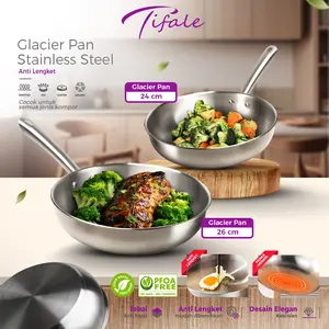 ABS X Tifale Glacier Pan 24cm 26cmStainless Steel – Wajan Anti Lengket, Tebal Anti Karat, PFOA Free, Cocok Semua Jenis Kompor