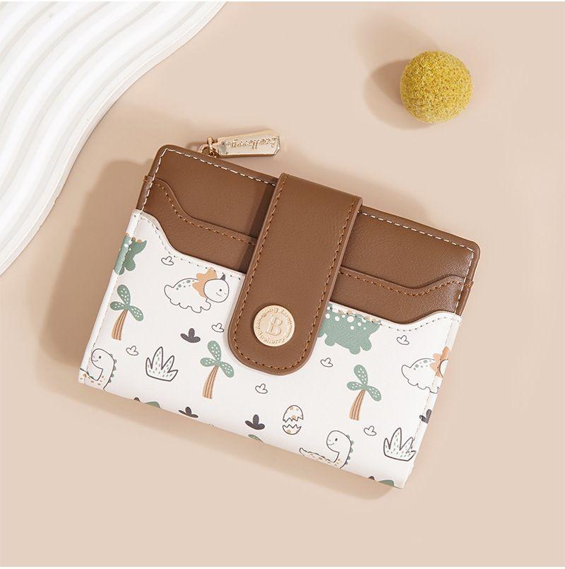 Dompet Dino-Dompet Wanita Dompet Lipat Mini Ala Korea Dompet Kartu Uang Koin Terbaru Dompet Cewek Kulit sintetis tebal