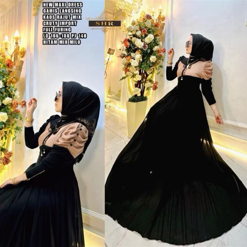 Dress SHR Premium Rajutan LD100/120 PB 140 Model Dada Full Muslim Melar - Formal, Gamis 4