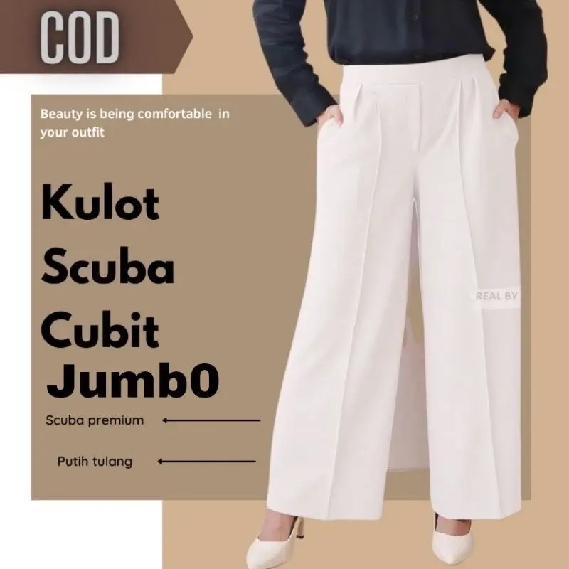 Celana Kulot scuba cubit jumbo premium wanita dewasa bahan halus dan tebal pinggang haighwaist bawahan celana kekinian terbaru 2024 model korean style 5