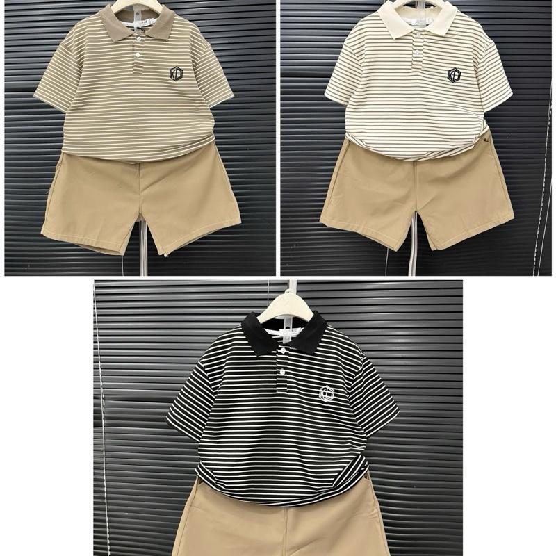 Bộ quần áo cho bé trai đại cồ QUẦN KAKI mềm áo POLO KẺ cổ trụ chất cá sấu cotton cao cấp thoáng mát co gian 4 chiều cho bé trai từ 17-60kg có 3 màu.