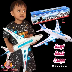 MAINAN ANAK PESAWAT UKURAN BESAR (JALAN+BUNYI LABBAIK+LAMPU) OLEH2 HAJI /BP67 Toy Plastik Baterai