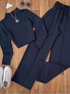 Conjunto de dos piezas para mujer, top de manga larga y pantalones, traje casual para primavera y otoño, ropa cómoda para uso diario