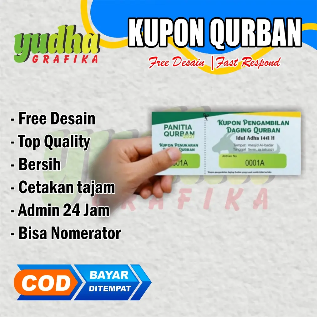 KUPON PENGAMBILAN DAGING QURBAN UKURAN 1/6 / BISA CUSTOM TULISAN SENDIRI YUDHA GRAFIKA